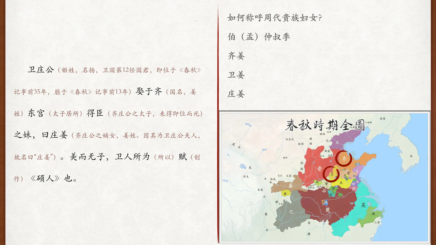 周代贵族妇女称谓与卫齐位置