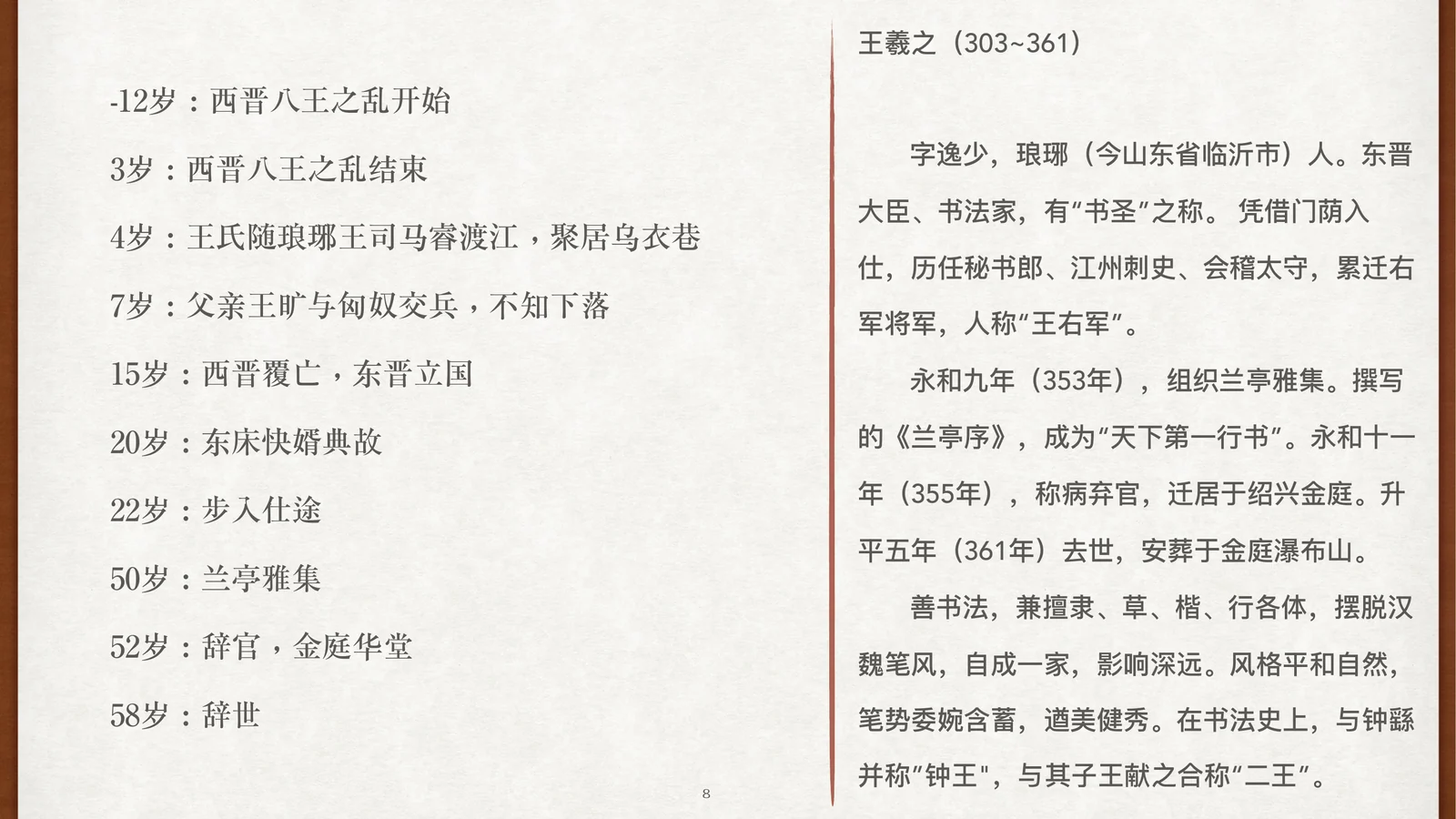 王羲之年龄与人生节点