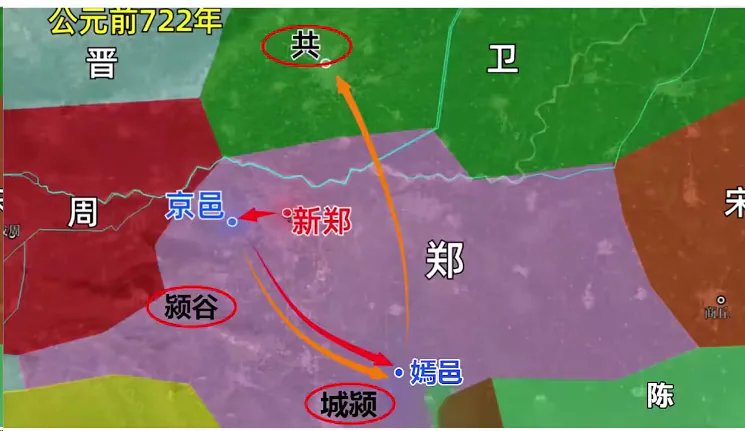 京邑、新郑、颍谷、城颍与共位置图