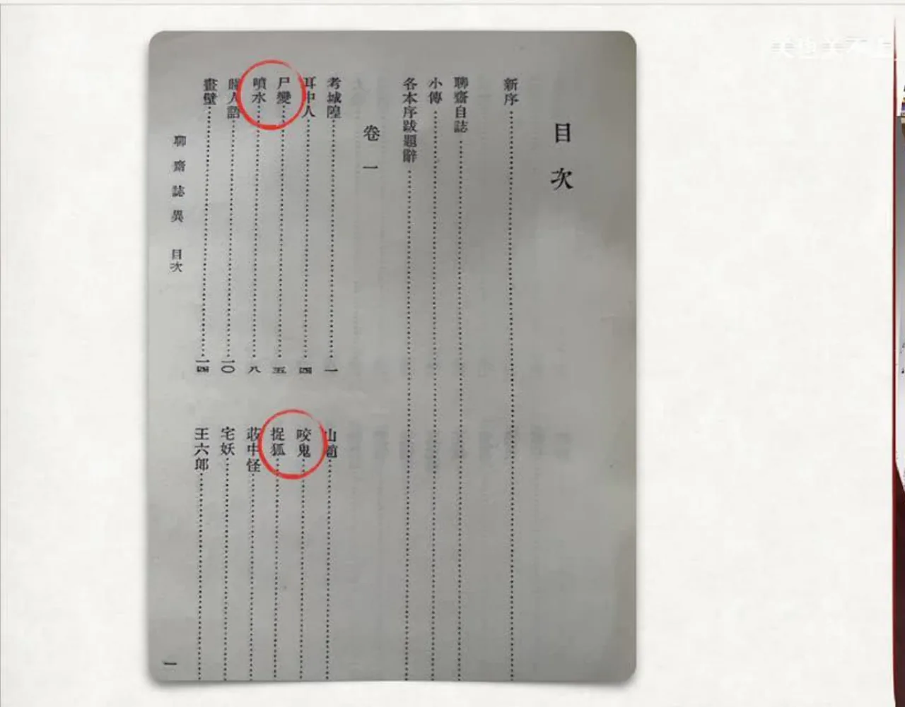 关也《聊斋自志》课件第5页：《聊斋》目录中《尸变》等篇目