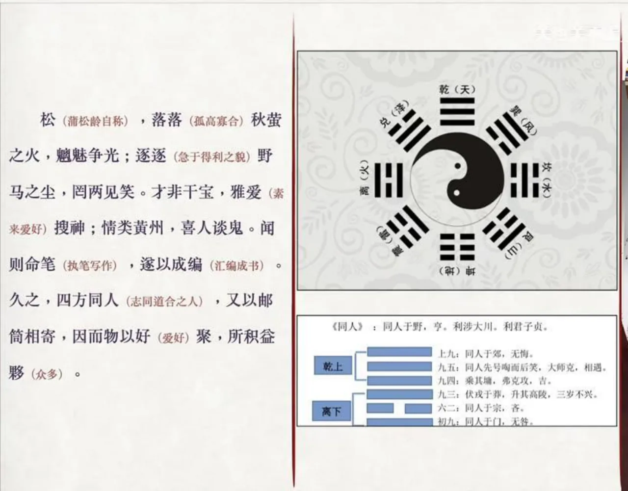 关也《聊斋自志》课件第38页：八卦与乾上离下的同人卦