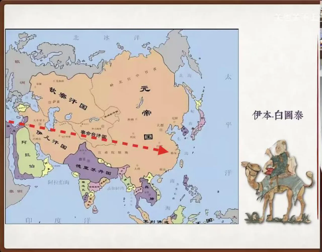 关也《偷桃》课件第12页：伊本·白图泰旅行路线