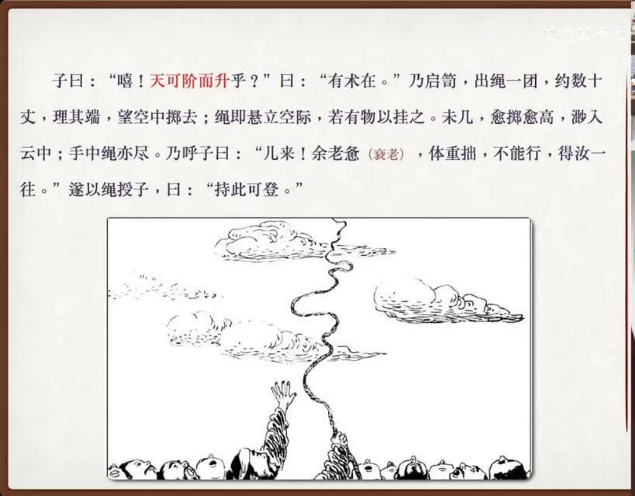 关也《偷桃》课件第19页：天可阶而升与绳索升空