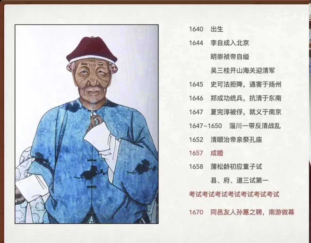 关也《娇娜》课件第13页：蒲松龄年表与顾青霞