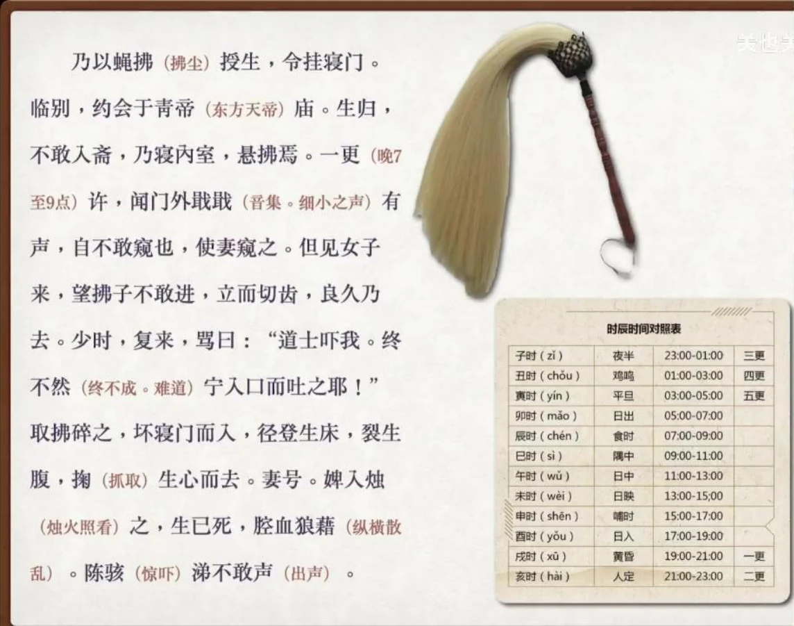 关也《画皮》课件第14页：拂尘与时辰对照