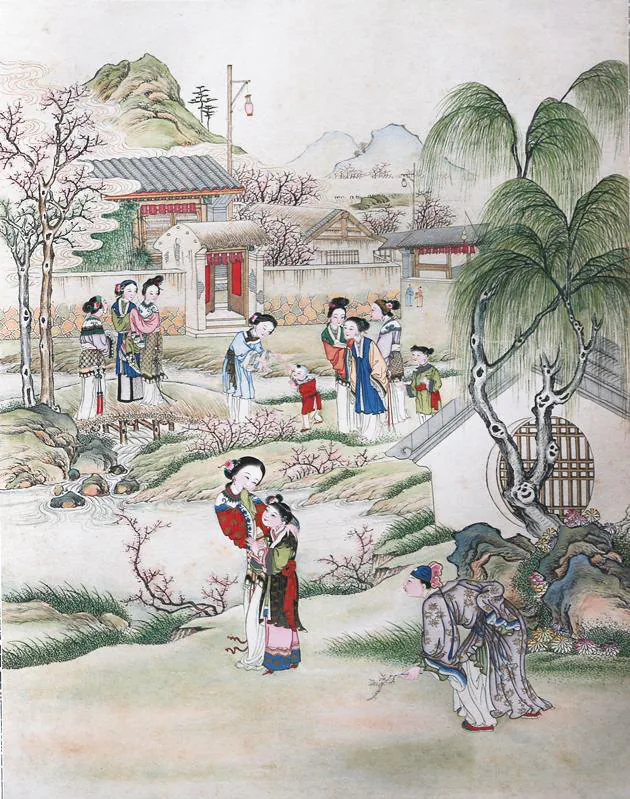 原课所附《婴宁》插图：元宵游赏与拈花相遇