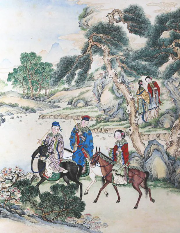 原课所附《翩翩》插图：三人骑驴返回人间