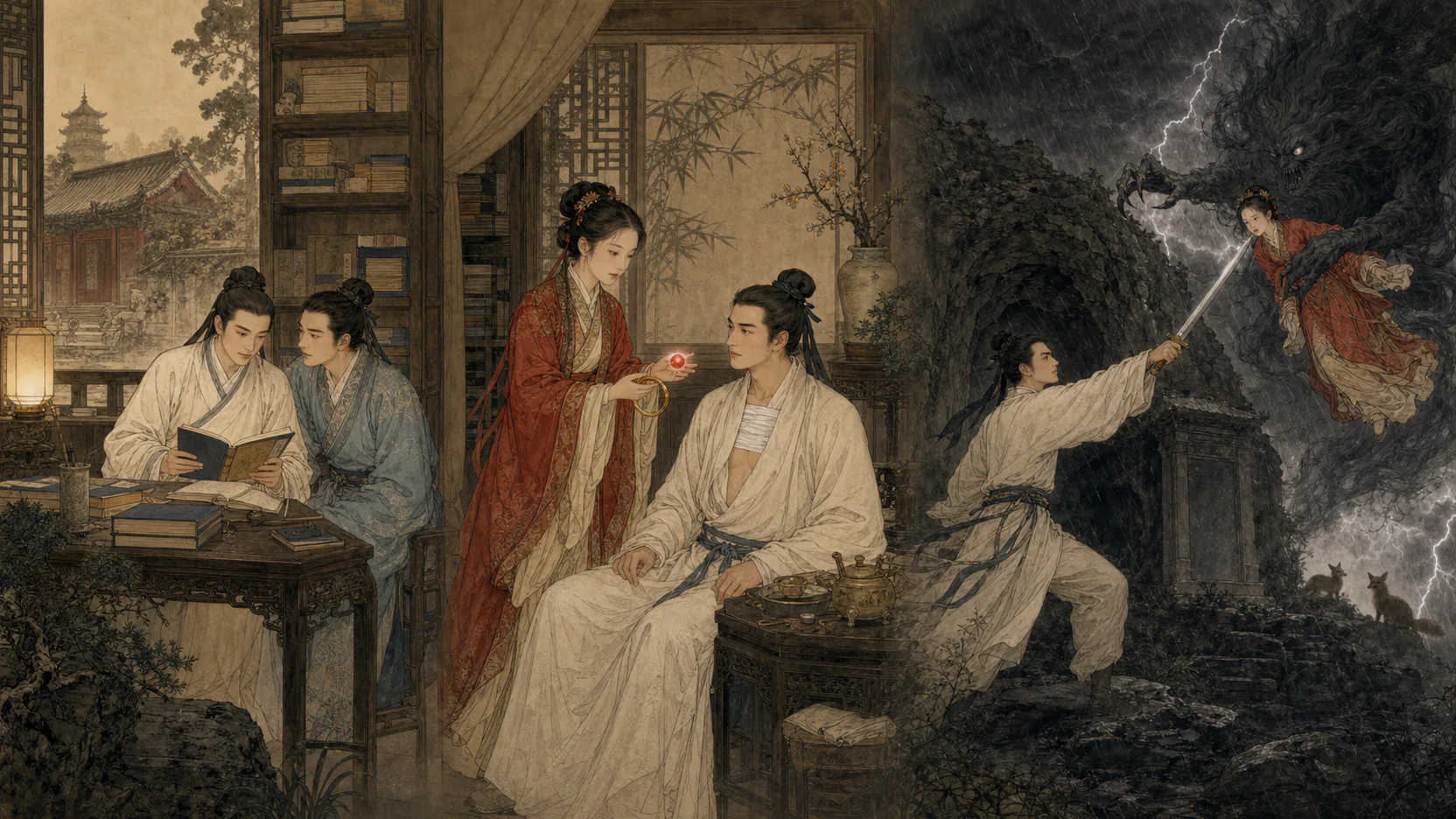 《娇娜》16:9连续叙事图:同窗、割疮疗病与雷劫互救
