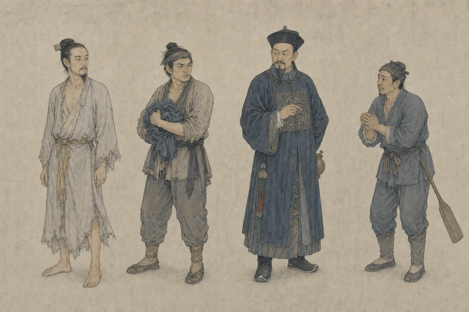 济南道人、无赖少年、济东观察与青衣吏的人物辨认图
