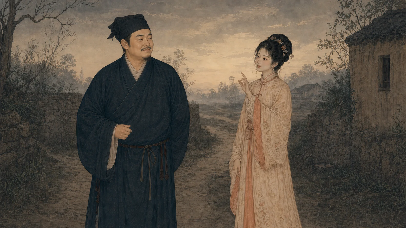 《狐梦》最高光：清晨村外，深蓝衣毕怡庵与浅朱衣三娘含泪相别