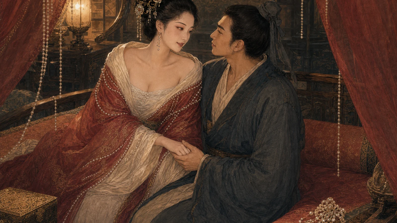 明确成年的神女与米生婚后在红帷内相依牵手