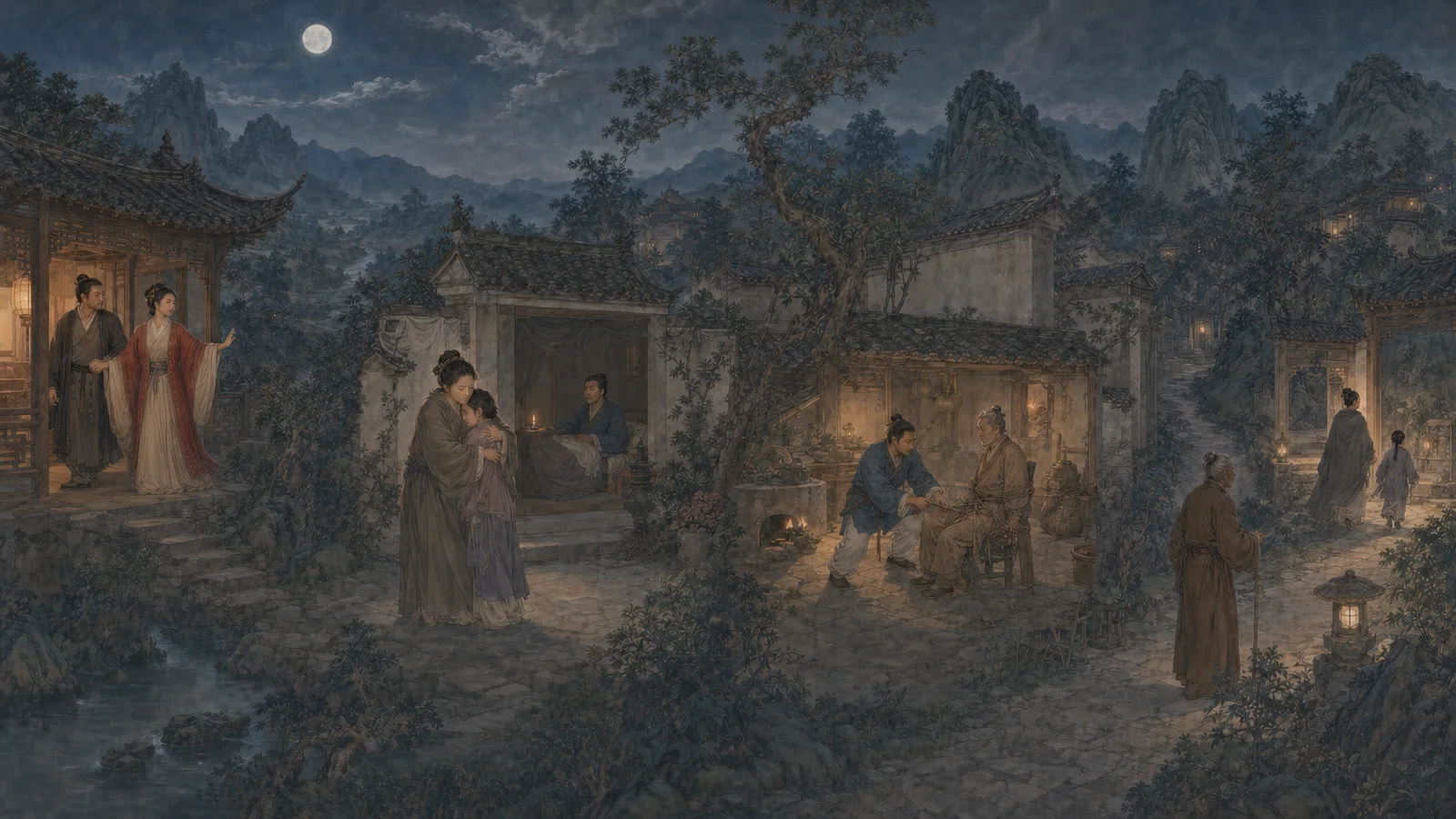 《长亭》连续叙事全景：月夜示警、奔丧母子重逢、石太璞解救狐翁，以及结尾分道的翁婿